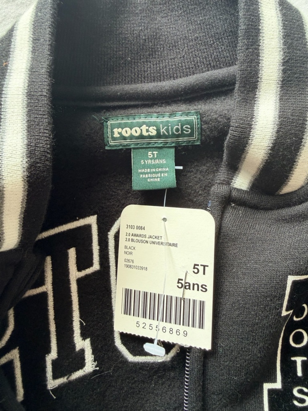 NWT Roots Kids 2.0 Awards Varsity Jacket | Black & White | Size 5T - Picture 3 of 6